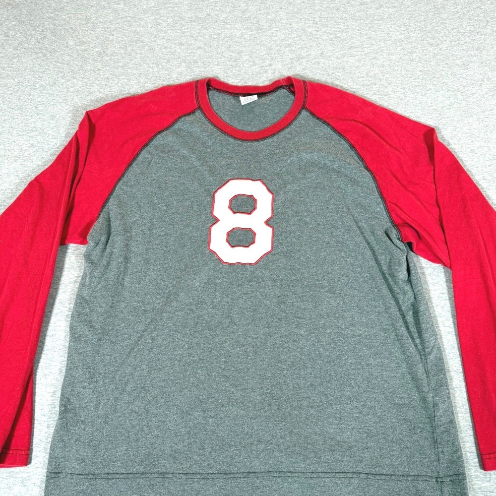 Old Navy Mens XL Raglan Long Sleeve Shirt Gray Red Number 8 Graphic Tee